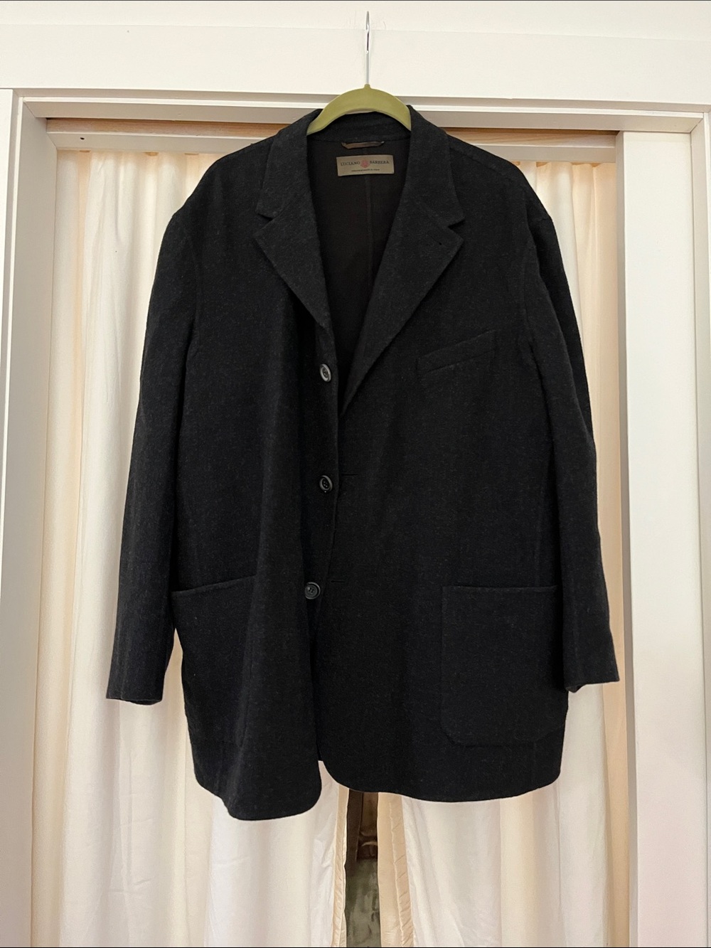 Luciano Barbera Black Wool Pea Coat